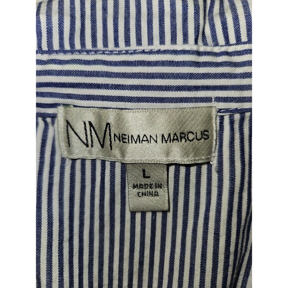Neiman Marcus White & Blue 100% Cotton Ruffle Detail Asymmetrical Dress Sz LG. - Picture 5 of 5